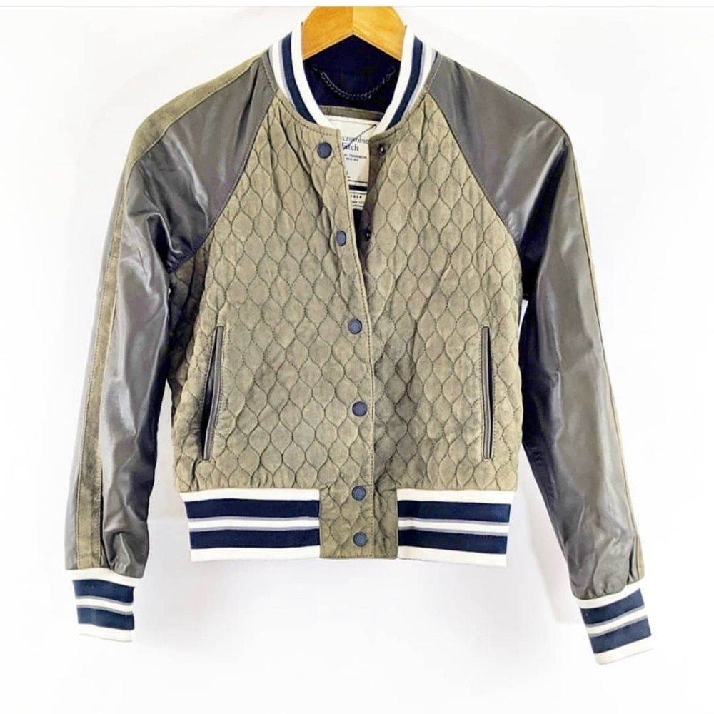 Genuine leather bomber coat